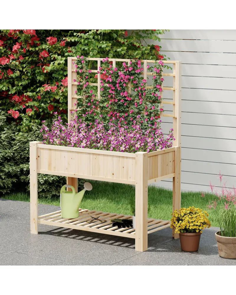 Raised Garden Bed with Trellis Wooden Elevated Planter Box with Legs-Natural - Natural - Raised Garden Beds