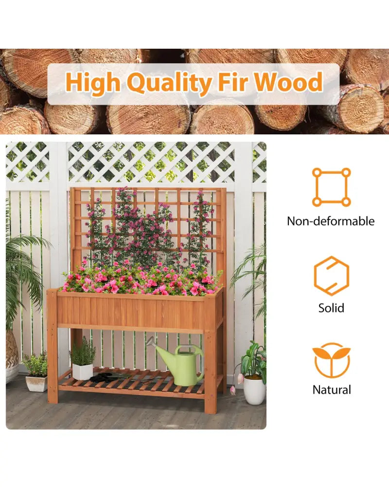 Raised Garden Bed with Trellis Wooden Elevated Planter Box with Legs-Orange - Orange - Raised Garden Beds