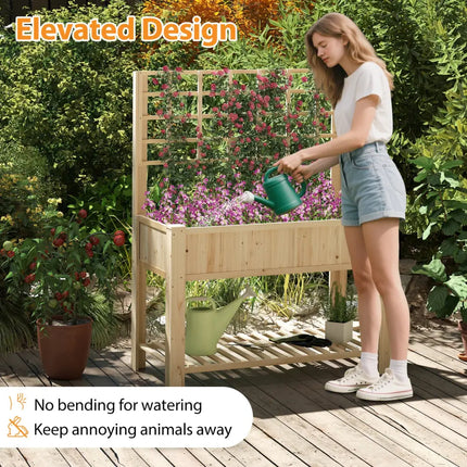 Raised Garden Bed with Trellis Wooden Elevated Planter Box with Legs-Natural - Natural - Raised Garden Beds