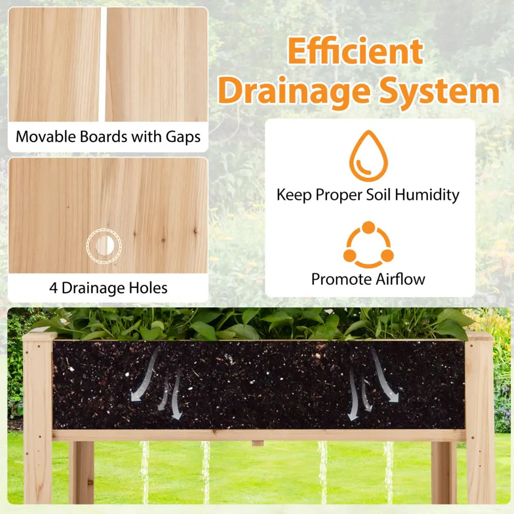 Raised Garden Bed with Trellis Wooden Elevated Planter Box with Legs-Natural - Natural - Raised Garden Beds