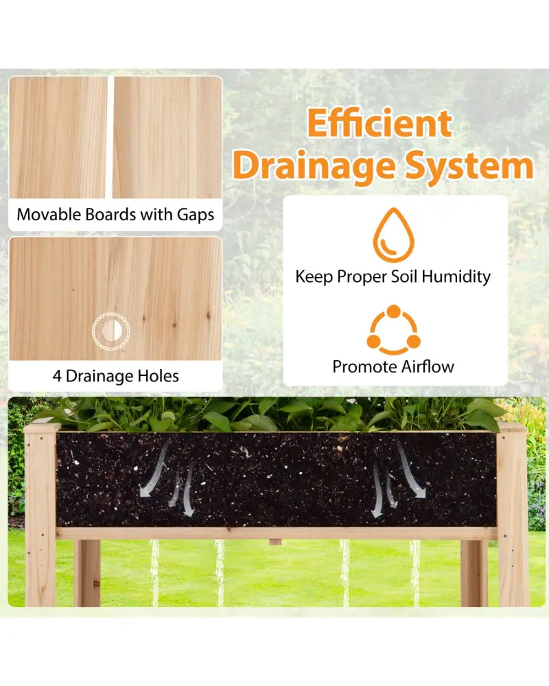 Raised Garden Bed with Trellis Wooden Elevated Planter Box with Legs-Natural - Natural - Raised Garden Beds