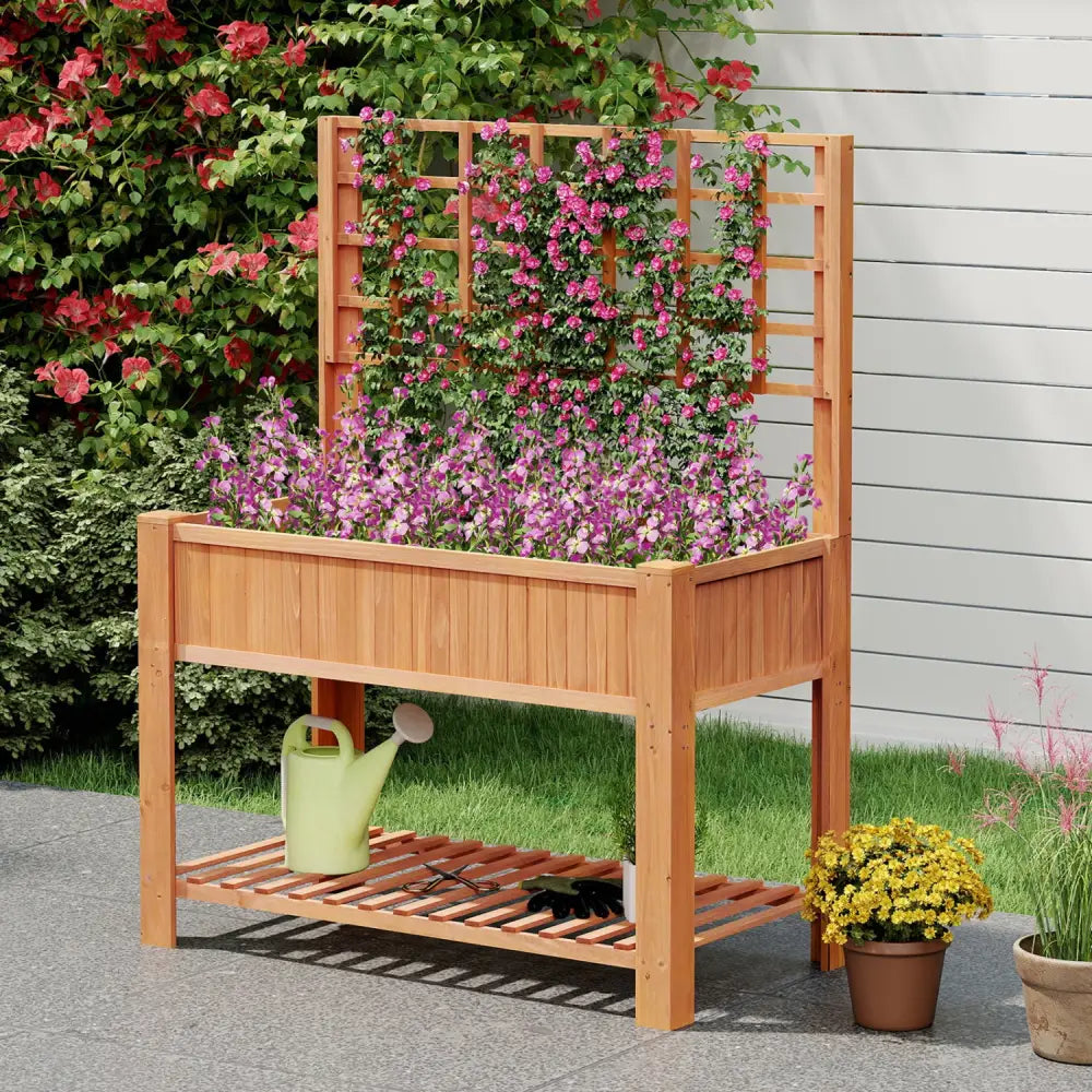 Raised Garden Bed with Trellis Wooden Elevated Planter Box with Legs-Orange - Orange - Raised Garden Beds
