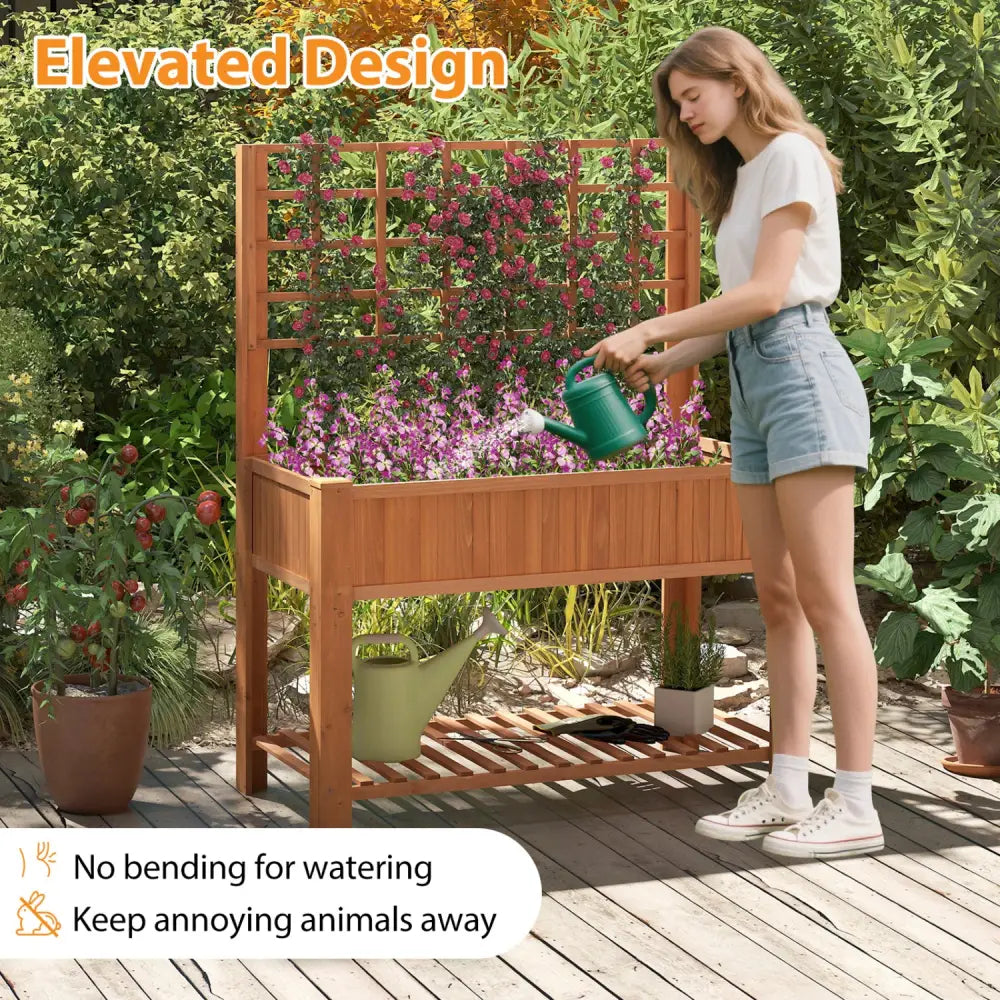 Raised Garden Bed with Trellis Wooden Elevated Planter Box with Legs-Orange - Orange - Raised Garden Beds