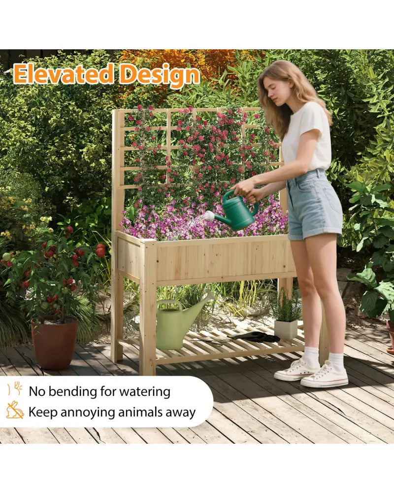 Raised Garden Bed with Trellis Wooden Elevated Planter Box with Legs-Natural - Natural - Raised Garden Beds