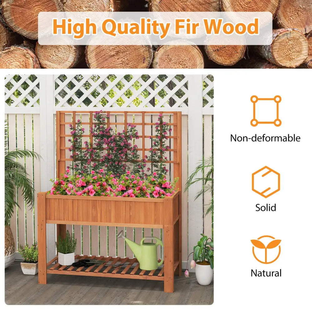 Raised Garden Bed with Trellis Wooden Elevated Planter Box with Legs-Orange - Orange - Raised Garden Beds