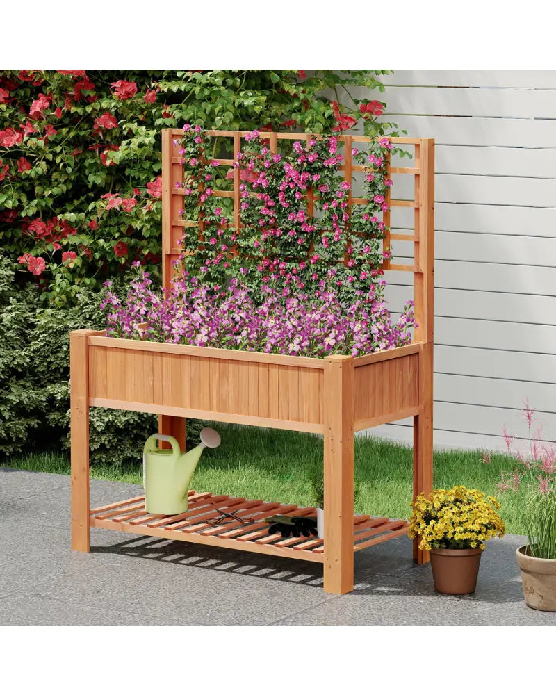 Raised Garden Bed with Trellis Wooden Elevated Planter Box with Legs-Orange - Orange - Raised Garden Beds