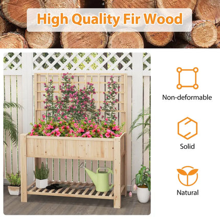 Raised Garden Bed with Trellis Wooden Elevated Planter Box with Legs-Natural - Natural - Raised Garden Beds
