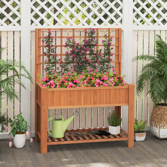 Raised Garden Bed with Trellis Wooden Elevated Planter Box with Legs-Orange - Orange - Raised Garden Beds