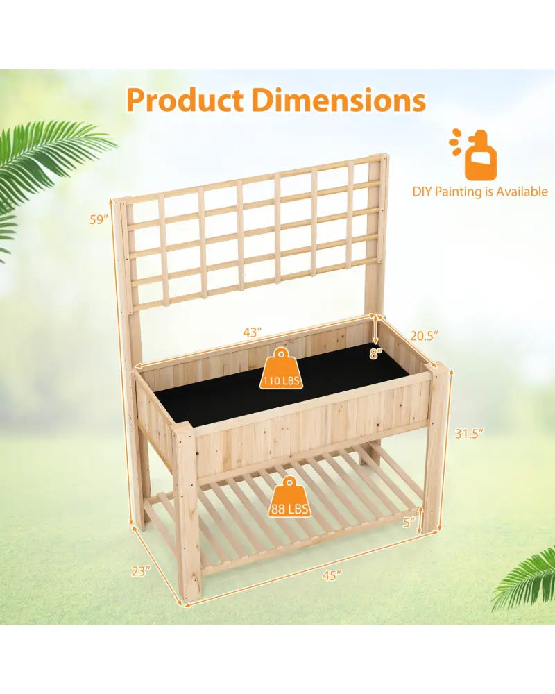 Raised Garden Bed with Trellis Wooden Elevated Planter Box with Legs-Natural - Natural - Raised Garden Beds