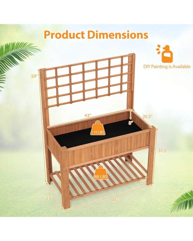 Raised Garden Bed with Trellis Wooden Elevated Planter Box with Legs-Orange - Orange - Raised Garden Beds