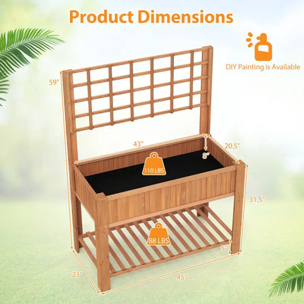 Raised Garden Bed with Trellis Wooden Elevated Planter Box with Legs-Orange - Orange - Raised Garden Beds