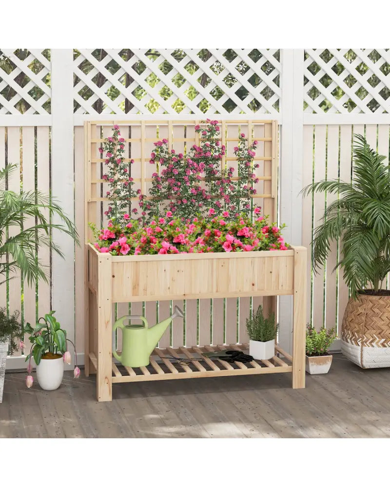Raised Garden Bed with Trellis Wooden Elevated Planter Box with Legs-Natural - Natural - Raised Garden Beds