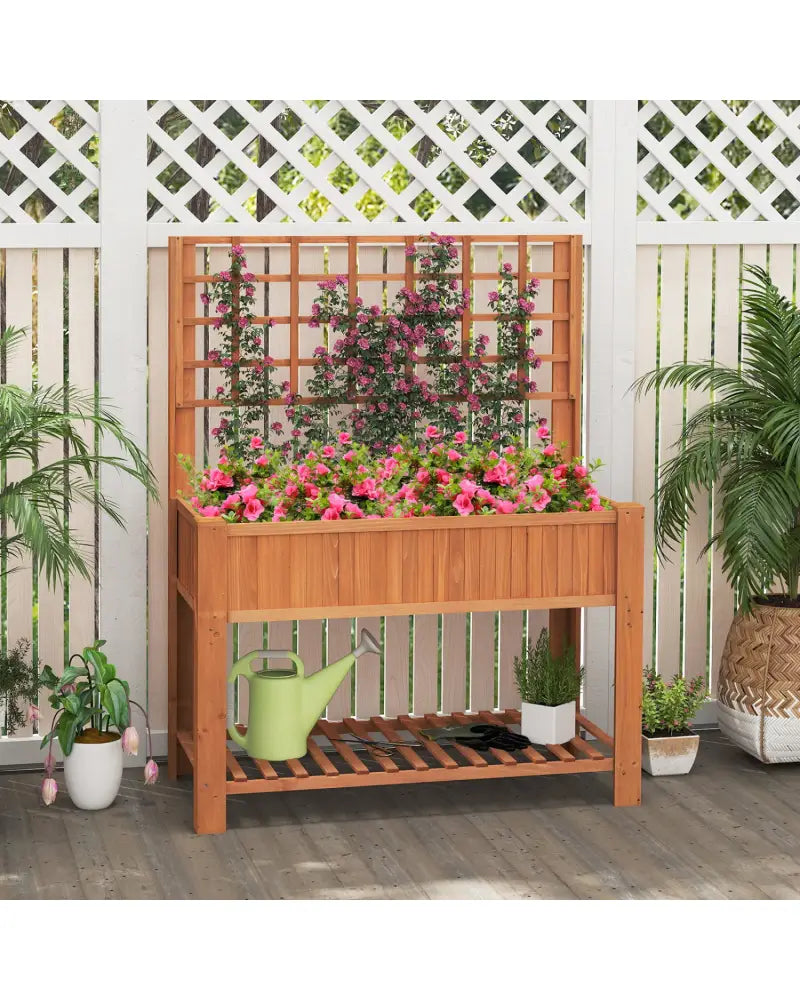 Raised Garden Bed with Trellis Wooden Elevated Planter Box with Legs-Orange - Orange - Raised Garden Beds