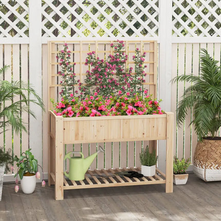 Raised Garden Bed with Trellis Wooden Elevated Planter Box with Legs-Natural - Natural - Raised Garden Beds