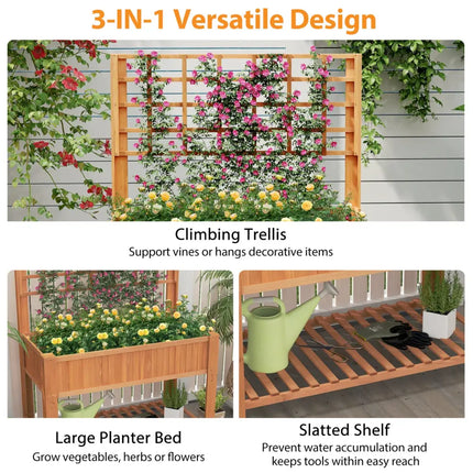 Raised Garden Bed with Trellis Wooden Elevated Planter Box with Legs-Orange - Orange - Raised Garden Beds