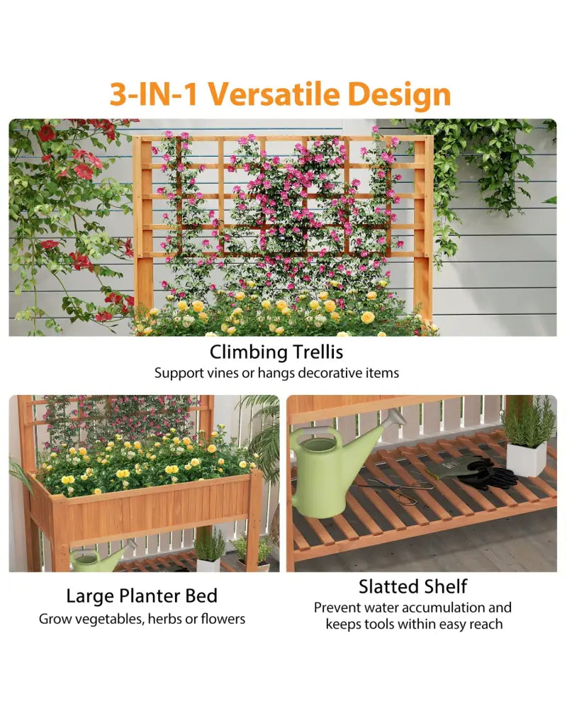 Raised Garden Bed with Trellis Wooden Elevated Planter Box with Legs-Orange - Orange - Raised Garden Beds