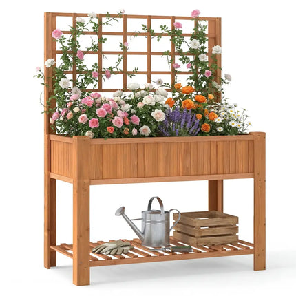 Raised Garden Bed with Trellis Wooden Elevated Planter Box with Legs-Orange - Orange - Raised Garden Beds