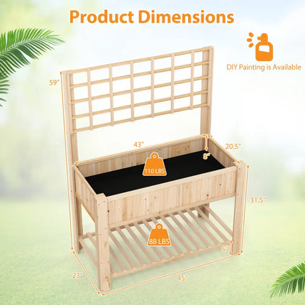Raised Garden Bed with Trellis Wooden Elevated Planter Box with Legs-Natural - Natural - Raised Garden Beds