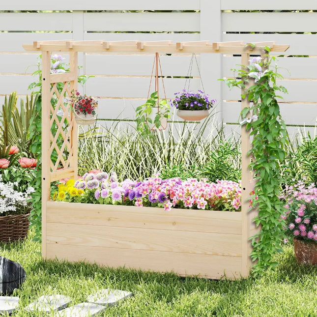 Raised Garden Bed Wooden Elevated Planter Box with Hanging Roof-L - Natural - Raised Garden Beds
