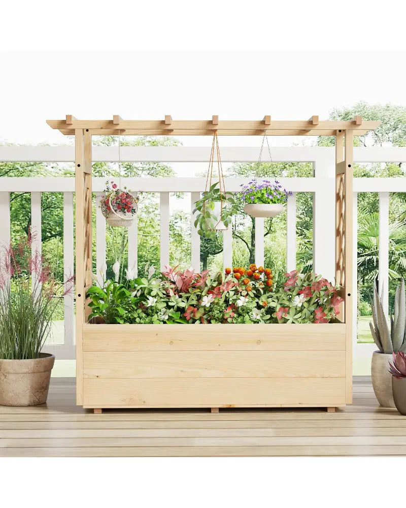 Raised Garden Bed Wooden Elevated Planter Box with Hanging Roof-L - Natural - Raised Garden Beds