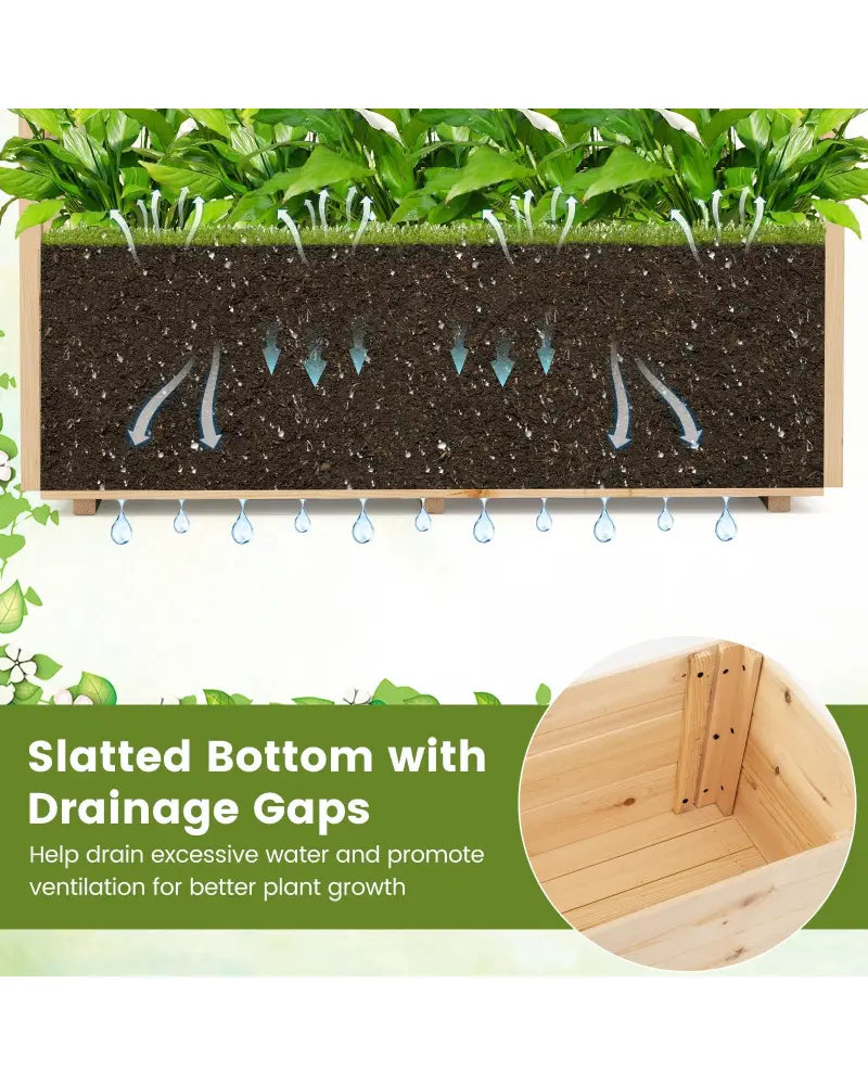 Raised Garden Bed Wooden Elevated Planter Box with Hanging Roof-L - Natural - Raised Garden Beds