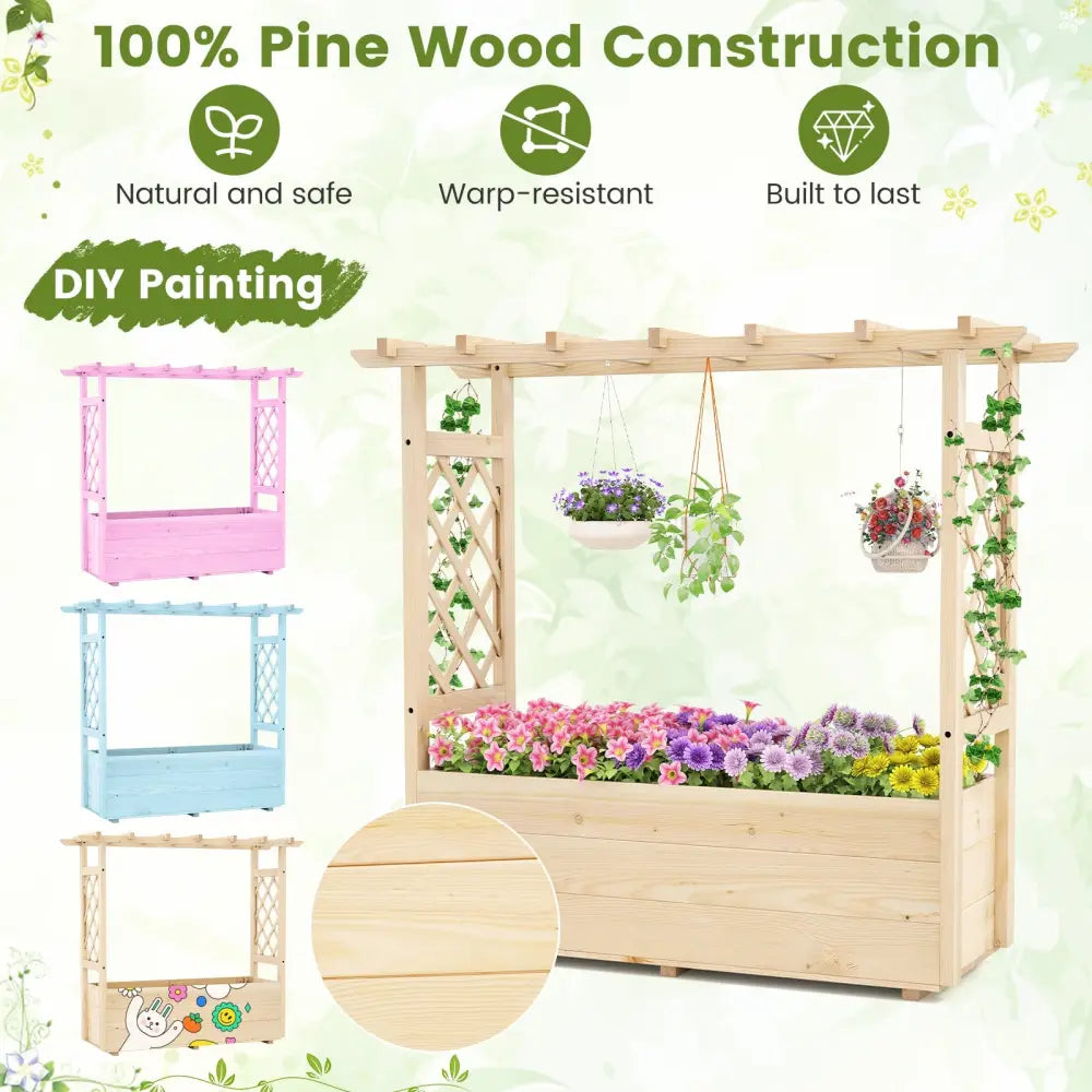 Raised Garden Bed Wooden Elevated Planter Box with Hanging Roof-L - Natural - Raised Garden Beds