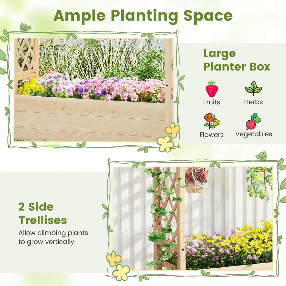 Raised Garden Bed Wooden Elevated Planter Box with Hanging Roof-L - Natural - Raised Garden Beds