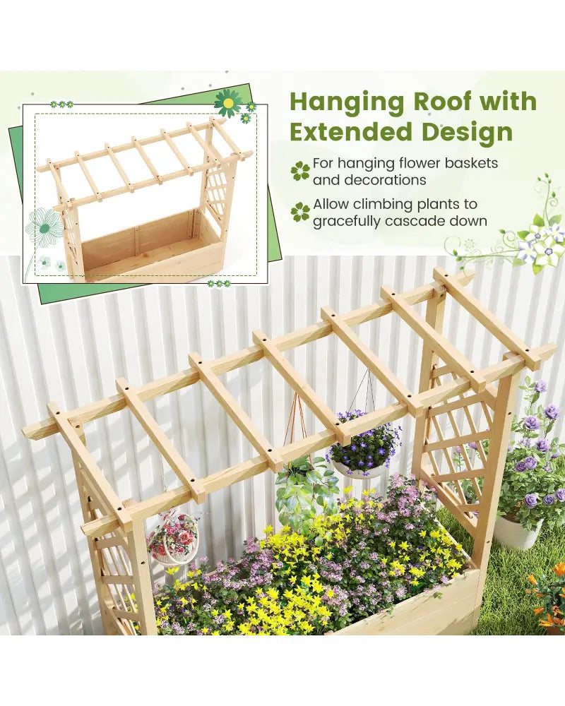 Raised Garden Bed Wooden Elevated Planter Box with Hanging Roof-L - Natural - Raised Garden Beds