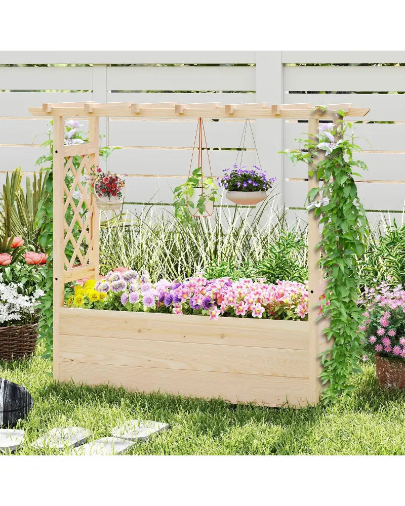 Raised Garden Bed Wooden Elevated Planter Box with Hanging Roof-L - Natural - Raised Garden Beds