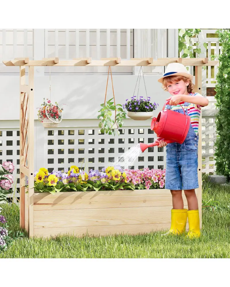 Raised Garden Bed Wooden Elevated Planter Box with Hanging Roof-L - Natural - Raised Garden Beds