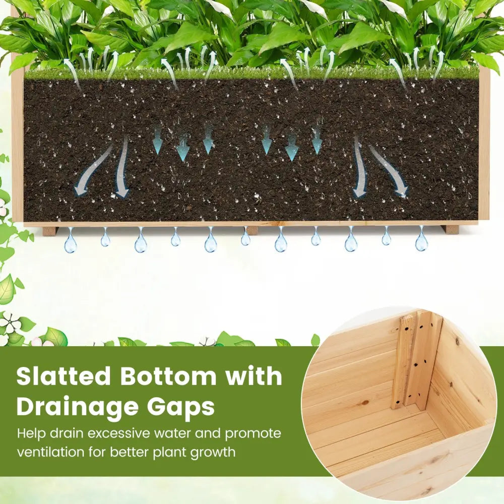 Raised Garden Bed Wooden Elevated Planter Box with Hanging Roof-L - Natural - Raised Garden Beds