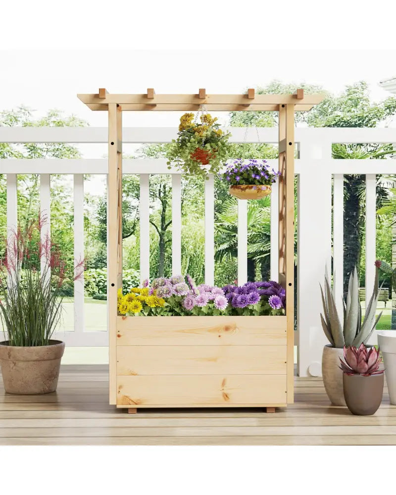 Raised Garden Bed Wooden Elevated Planter Box with Hanging Roof-S - Natural - Raised Garden Beds