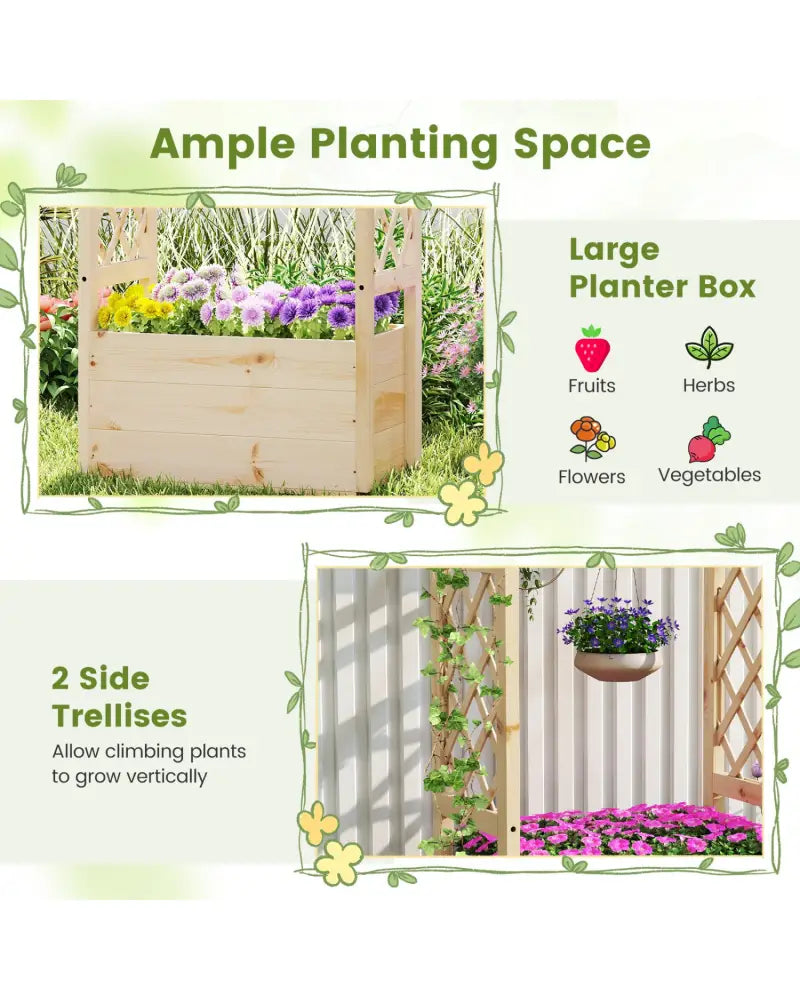 Raised Garden Bed Wooden Elevated Planter Box with Hanging Roof-S - Natural - Raised Garden Beds
