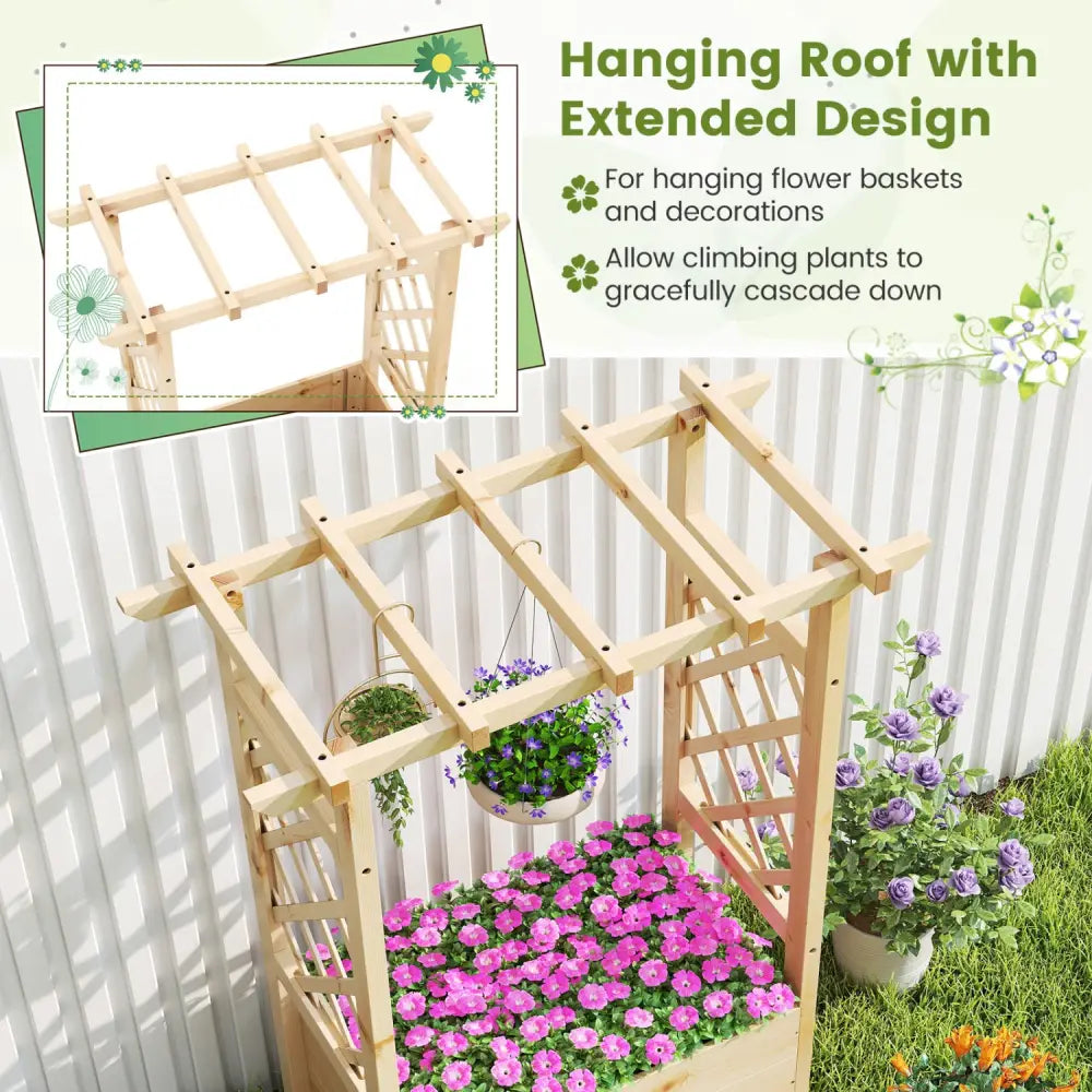 Raised Garden Bed Wooden Elevated Planter Box with Hanging Roof-S - Natural - Raised Garden Beds