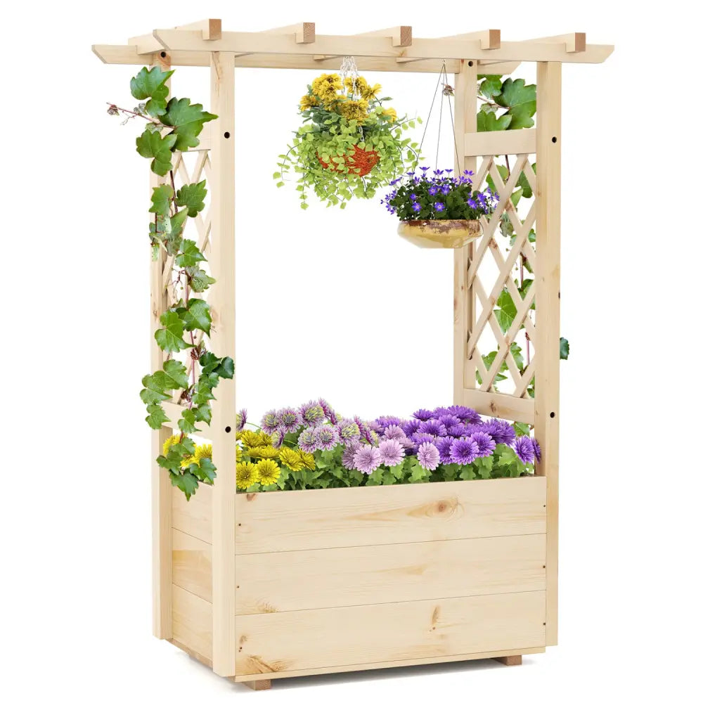 Raised Garden Bed Wooden Elevated Planter Box with Hanging Roof-S - Natural - Raised Garden Beds