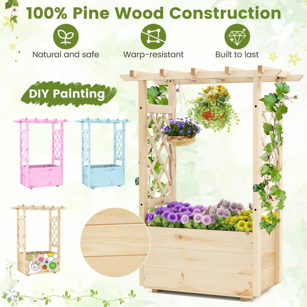 Raised Garden Bed Wooden Elevated Planter Box with Hanging Roof-S - Natural - Raised Garden Beds