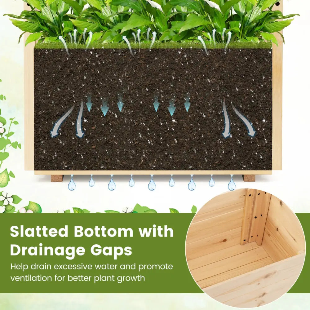 Raised Garden Bed Wooden Elevated Planter Box with Hanging Roof-S - Natural - Raised Garden Beds