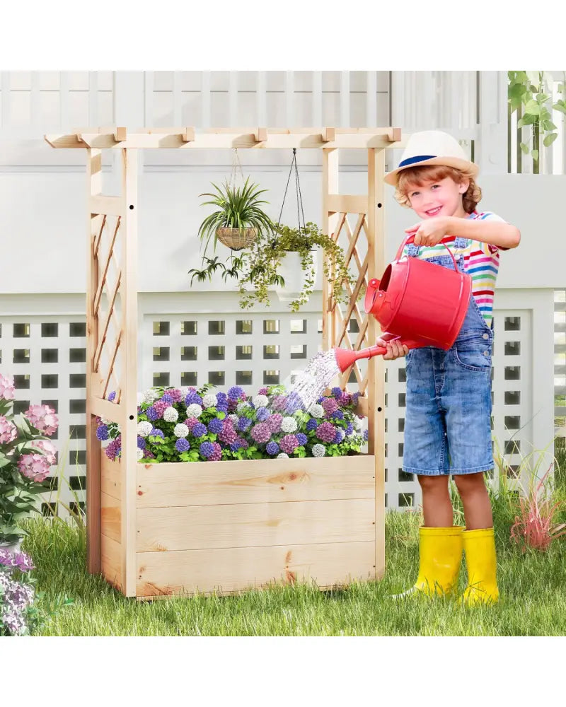 Raised Garden Bed Wooden Elevated Planter Box with Hanging Roof-S - Natural - Raised Garden Beds