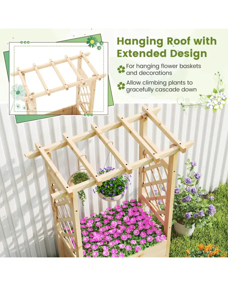 Raised Garden Bed Wooden Elevated Planter Box with Hanging Roof-S - Natural - Raised Garden Beds