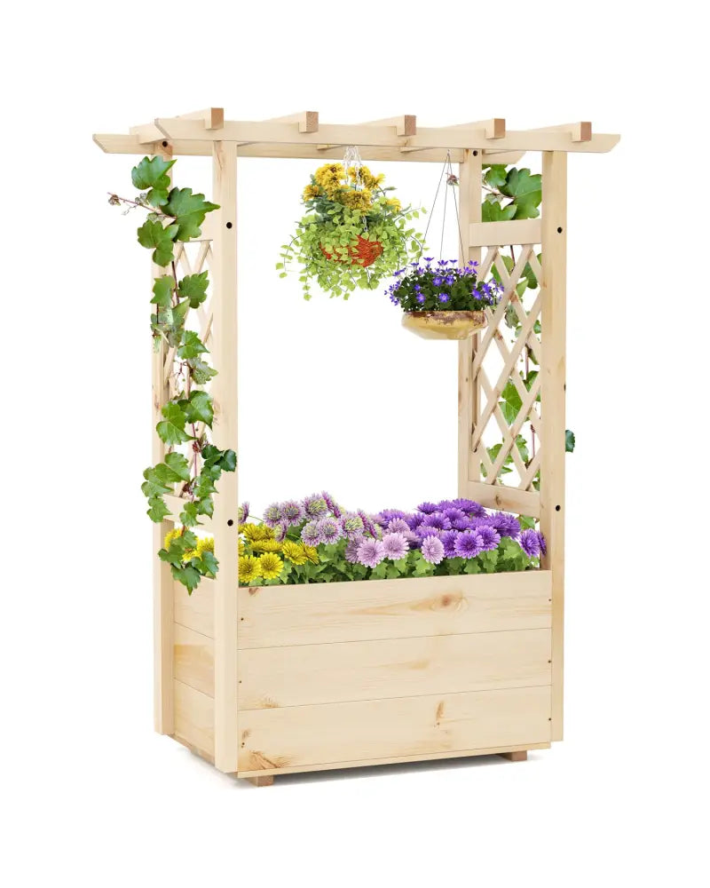 Raised Garden Bed Wooden Elevated Planter Box with Hanging Roof-S - Natural - Raised Garden Beds