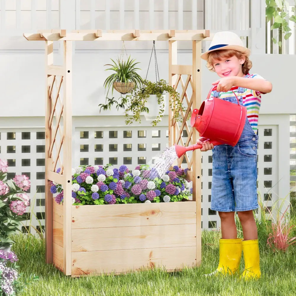 Raised Garden Bed Wooden Elevated Planter Box with Hanging Roof-S - Natural - Raised Garden Beds