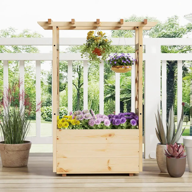 Raised Garden Bed Wooden Elevated Planter Box with Hanging Roof-S - Natural - Raised Garden Beds