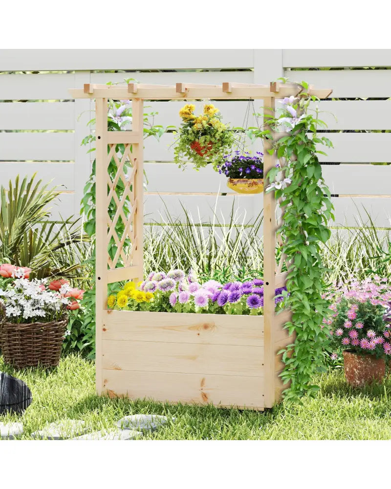 Raised Garden Bed Wooden Elevated Planter Box with Hanging Roof-S - Natural - Raised Garden Beds