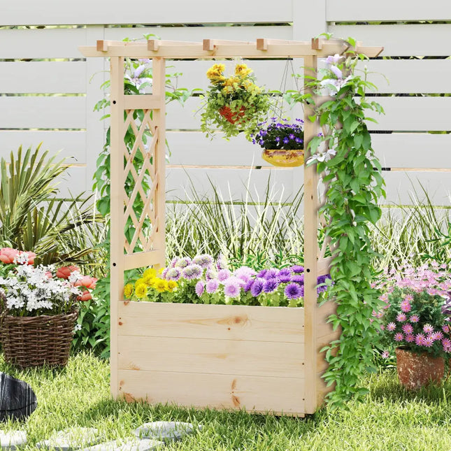 Raised Garden Bed Wooden Elevated Planter Box with Hanging Roof-S - Natural - Raised Garden Beds