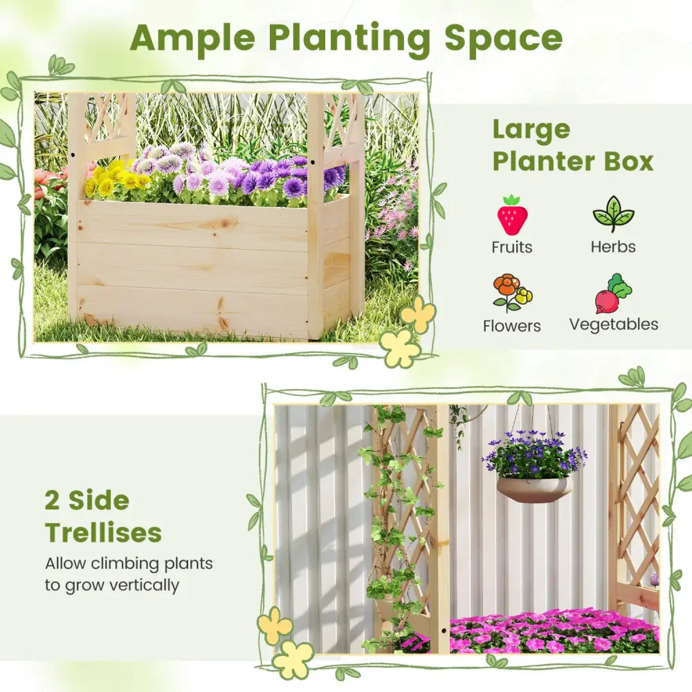 Raised Garden Bed Wooden Elevated Planter Box with Hanging Roof-S - Natural - Raised Garden Beds
