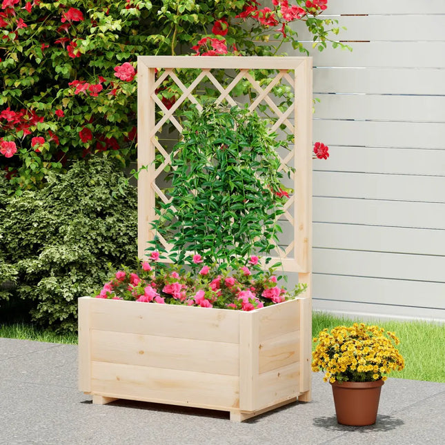 Raised Garden Bed Wooden Elevated Planter Box with Lattice Trellis-S - Natural - Raised Garden Beds
