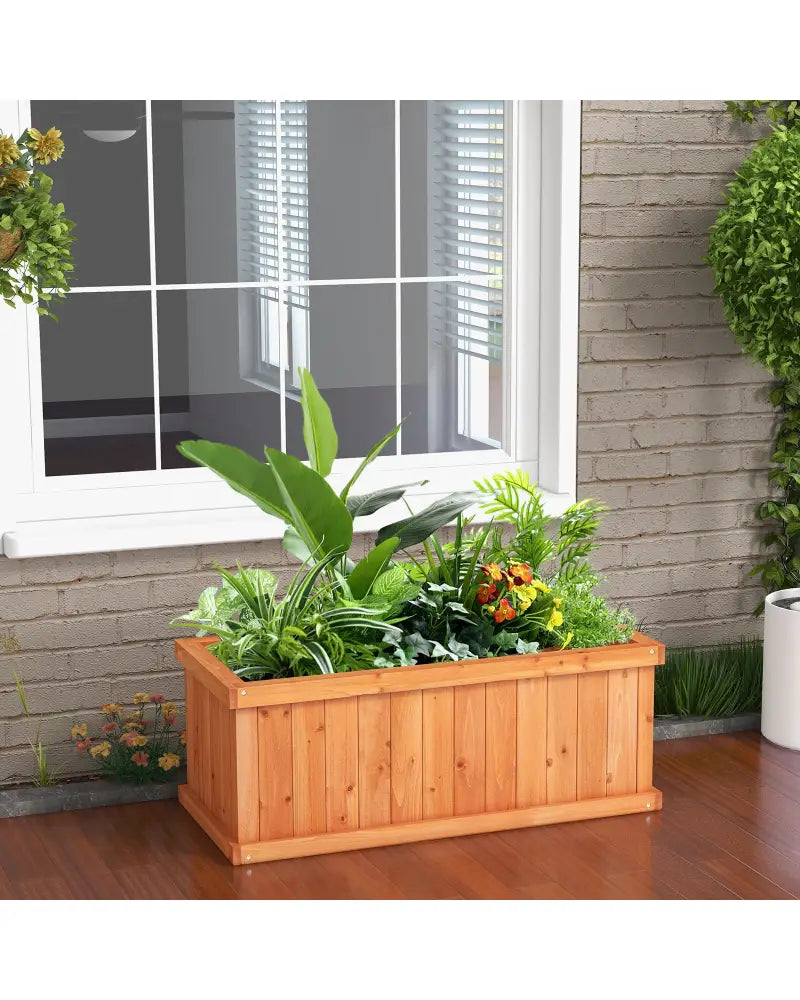 Raised Garden Bed Wooden Planter Box with 4 Drainage Holes and Detachable Bottom Panels-Orange - Orange - Raised Garden