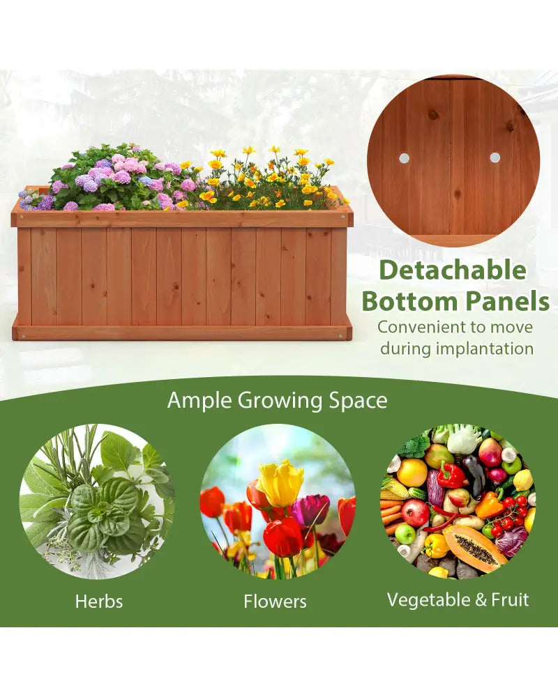 Raised Garden Bed Wooden Planter Box with 4 Drainage Holes and Detachable Bottom Panels-Orange - Orange - Raised Garden