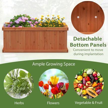 Raised Garden Bed Wooden Planter Box with 4 Drainage Holes and Detachable Bottom Panels-Orange - Orange - Raised Garden