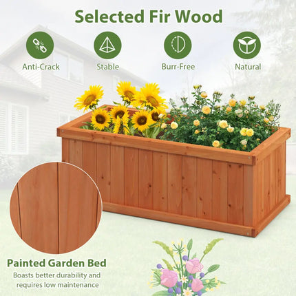 Raised Garden Bed Wooden Planter Box with 4 Drainage Holes and Detachable Bottom Panels-Orange - Orange - Raised Garden